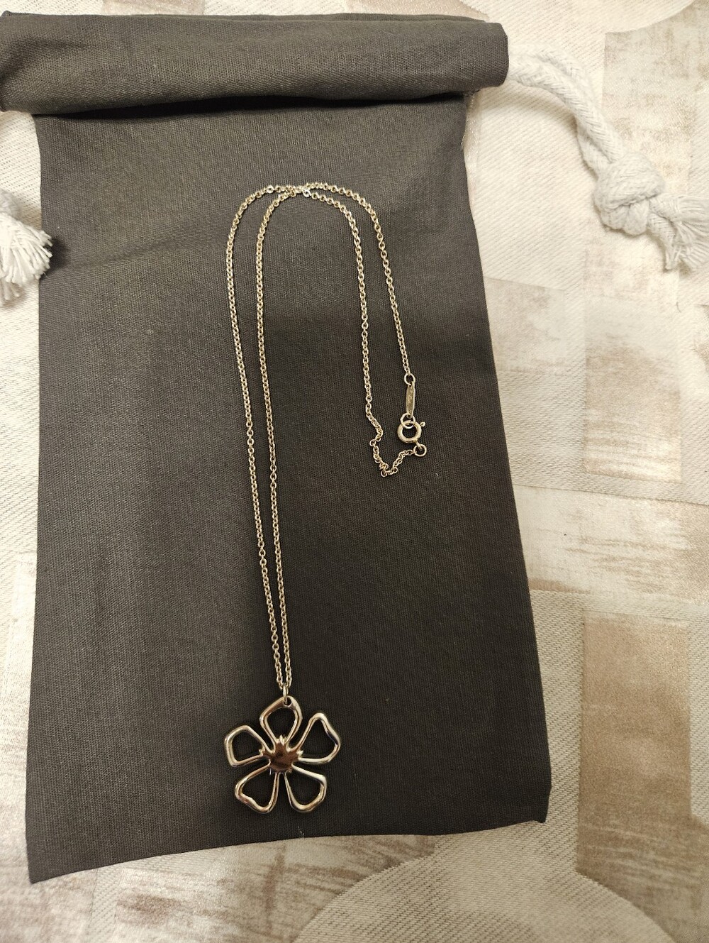 Tiffany Sterling Silver Open Flower Pendant Necklace